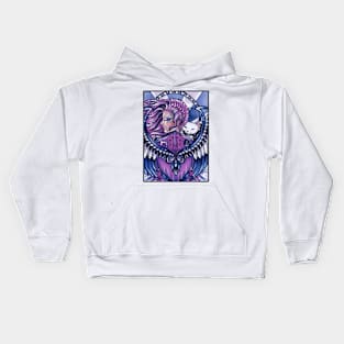 Guardian Angel and White Cat - Black Outline Version Kids Hoodie